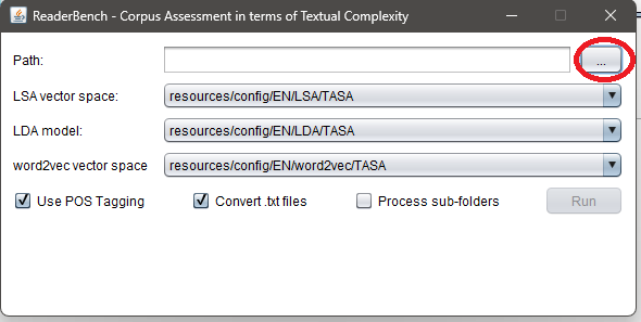 Figure 3. ReaderBench Run Indices Window.